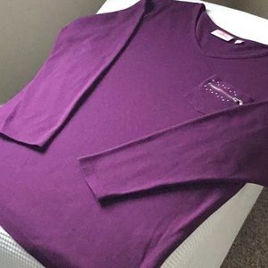 Quacker Factory Purple Long Sleeved Tee With Rhinestone Trim Pocket Size 1X